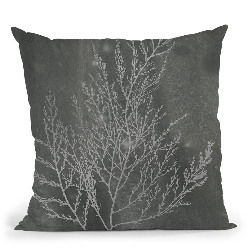 Silver Foil Algae Ii On Black Wash Throw Pillow By World Art Group