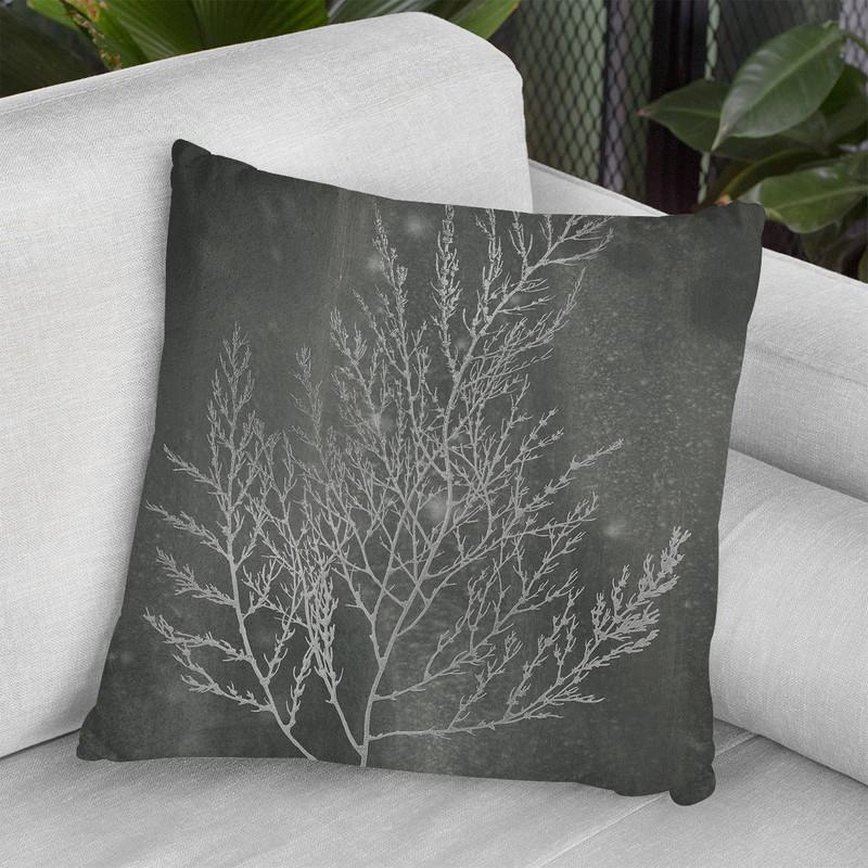 Silver Foil Algae Ii On Black Wash Throw Pillow By World Art Group