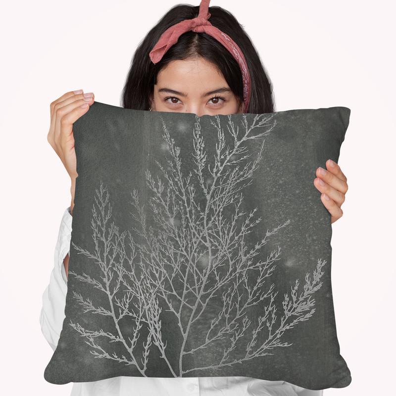 Silver Foil Algae Ii On Black Wash Throw Pillow By World Art Group