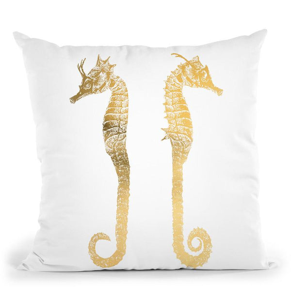 Gold Foil Seahorses Throw Pillow By World Art Group