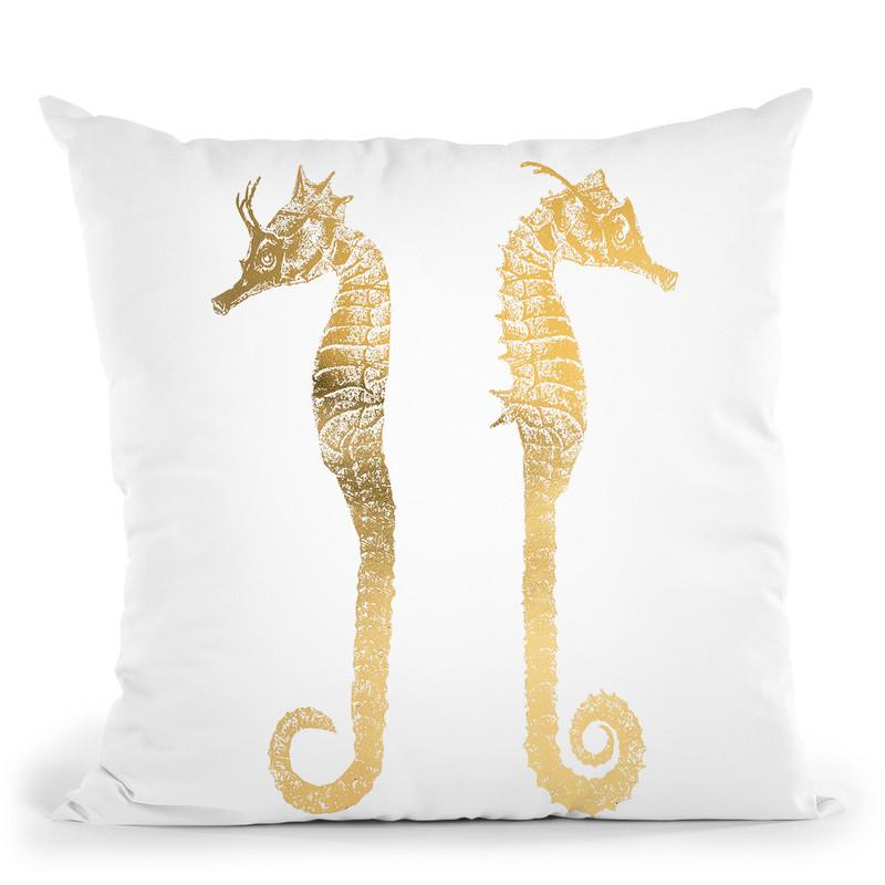 Gold Foil Seahorses Throw Pillow By World Art Group