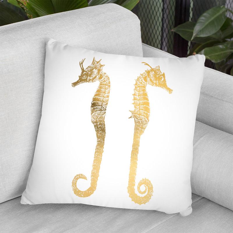 Gold Foil Seahorses Throw Pillow By World Art Group