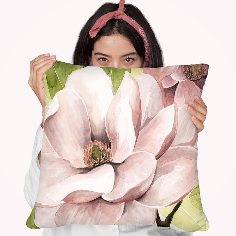 Blush Magnolia Ii Throw Pillow By World Art Group