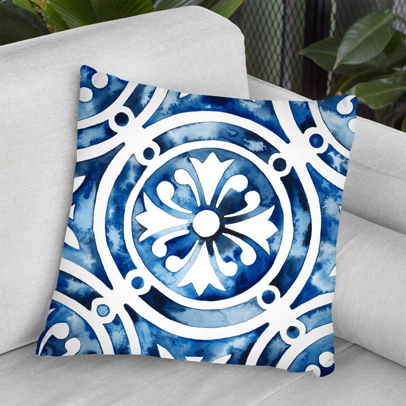 Cobalt Tile Iv Throw Pillow By World Art Group