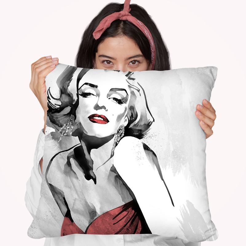 Marilyn'S Pose Red Dress Throw Pillow By World Art Group