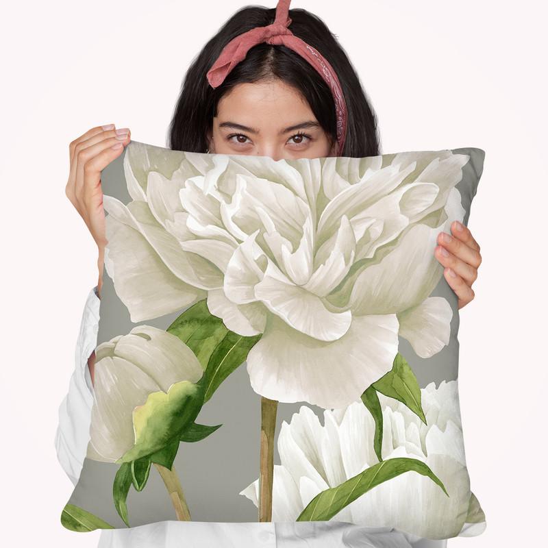 White Peonies Ii Throw Pillow By World Art Group