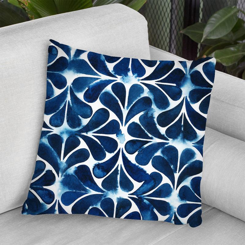 Cobalt Watercolor Tiles Iii Throw Pillow By World Art Group