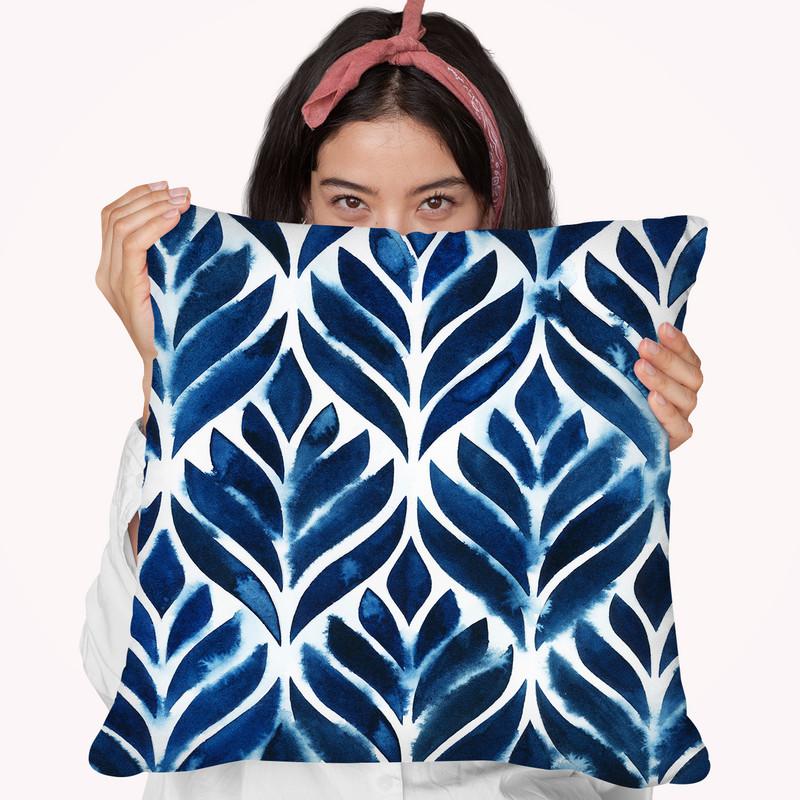 Cobalt Watercolor Tiles Iv Throw Pillow By World Art Group