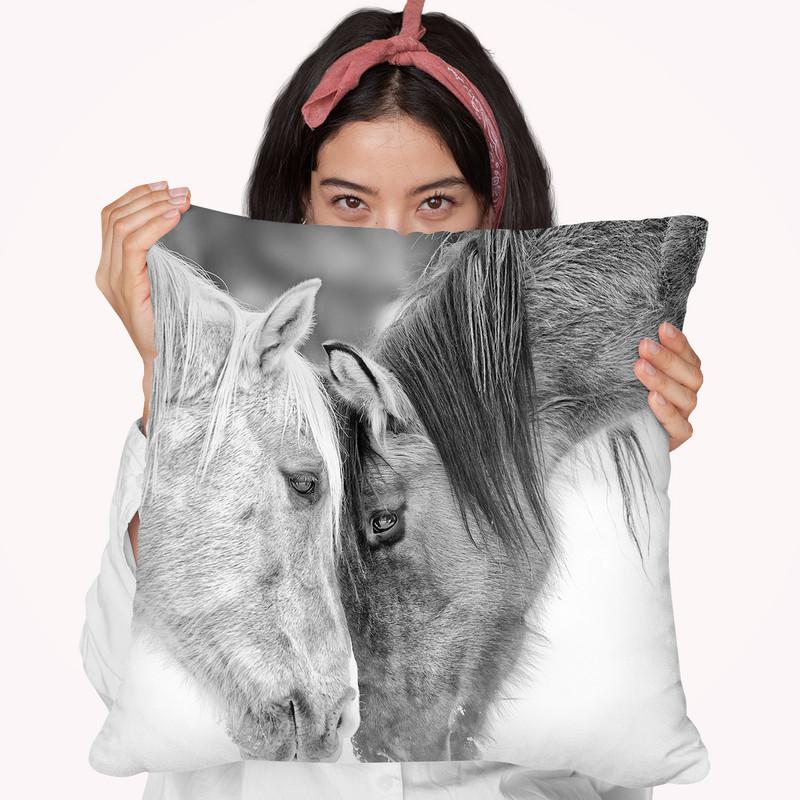 B&W Horses Vii Throw Pillow By World Art Group