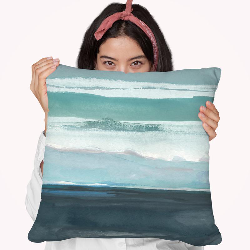Teal Sea I Throw Pillow By World Art Group