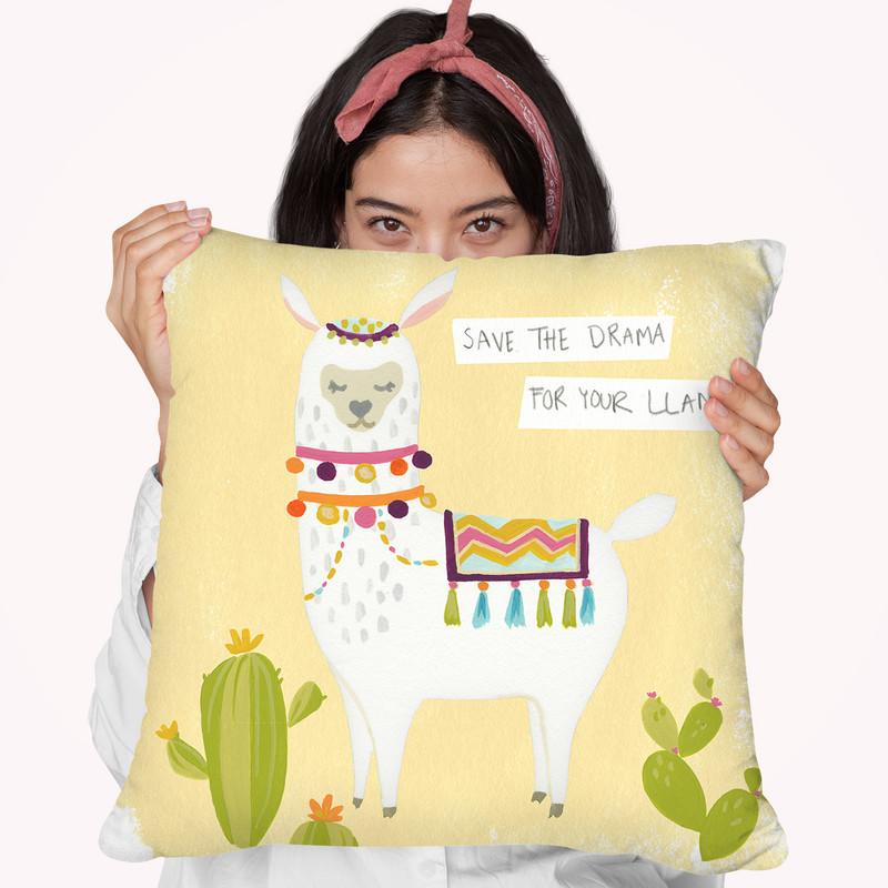Pom Pom Llama Rama I Throw Pillow By World Art Group