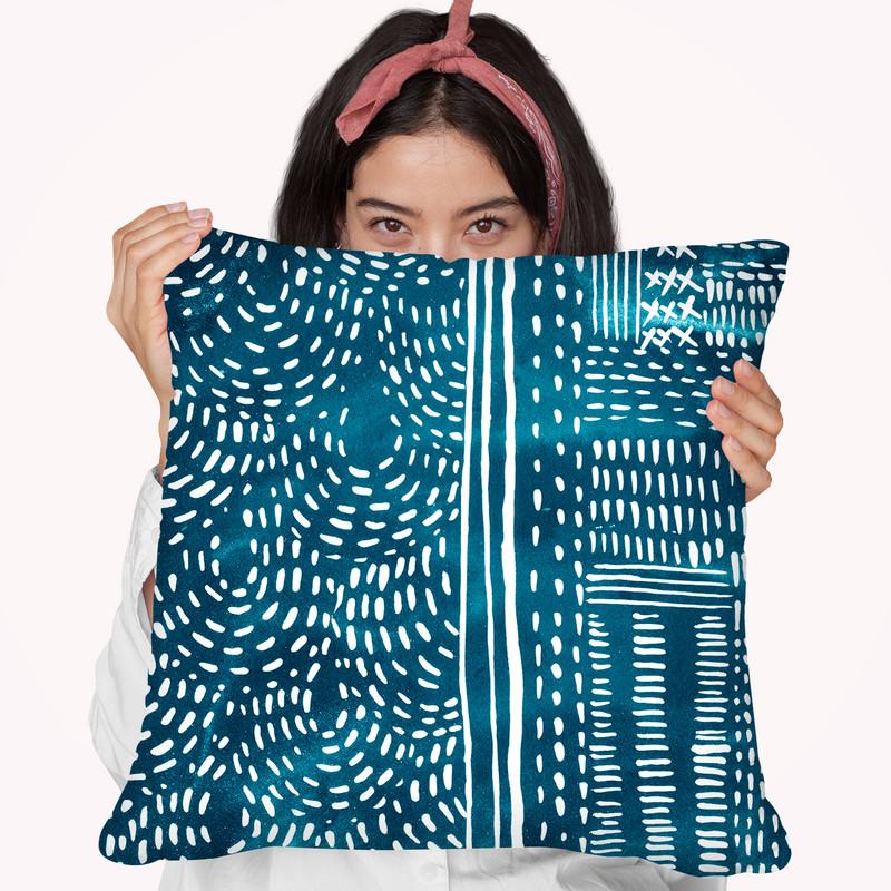 Sashiko Stitches Ii Throw Pillow By World Art Group