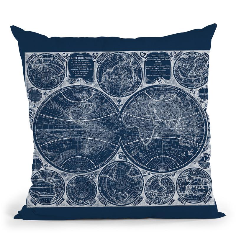 World Globes Blueprint Throw Pillow By World Art Group