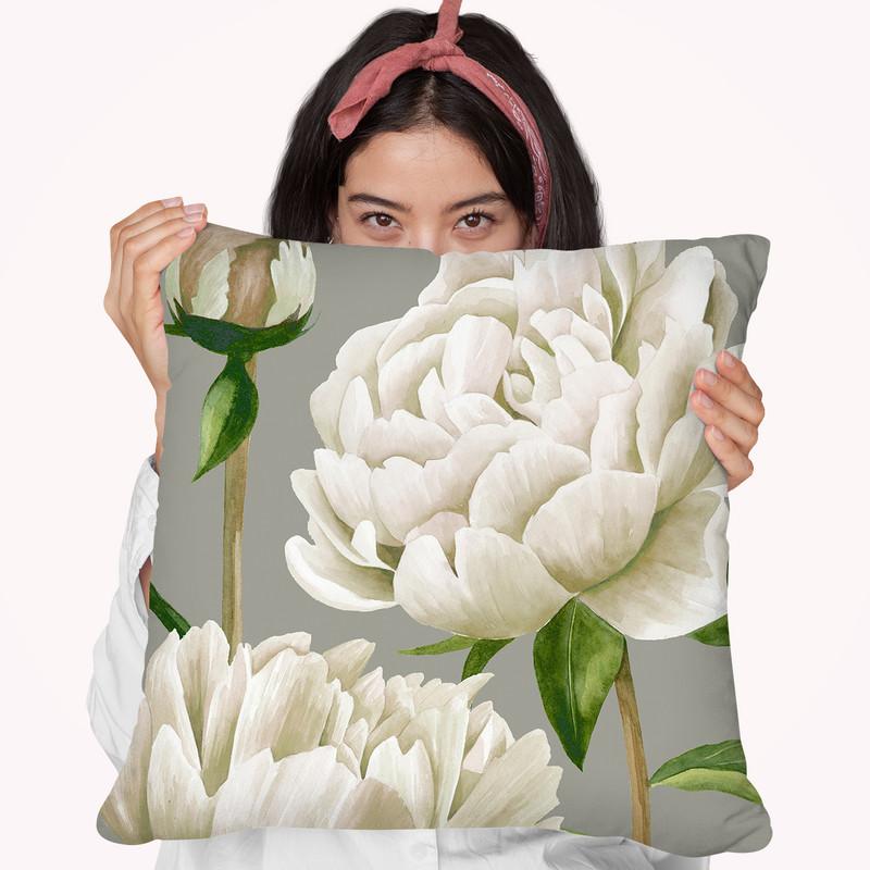 White Peonies I Throw Pillow By World Art Group