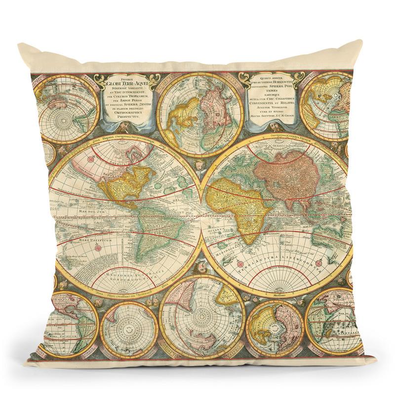 Antique World Globes Throw Pillow By World Art Group