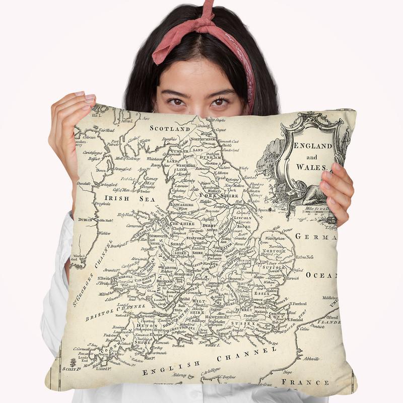 Map Of England & Wales Throw Pillow By World Art Group