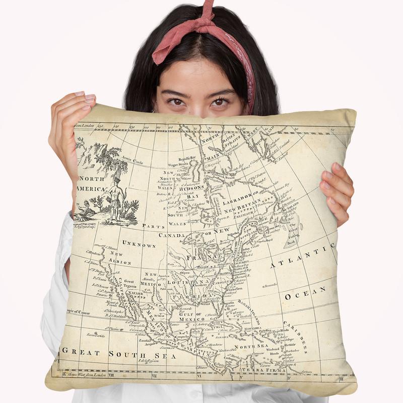 Map Of North America Throw Pillow By World Art Group