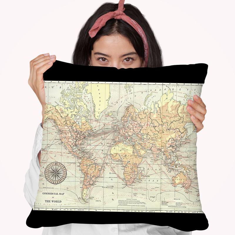 Printed World Map Ii Throw Pillow By World Art Group