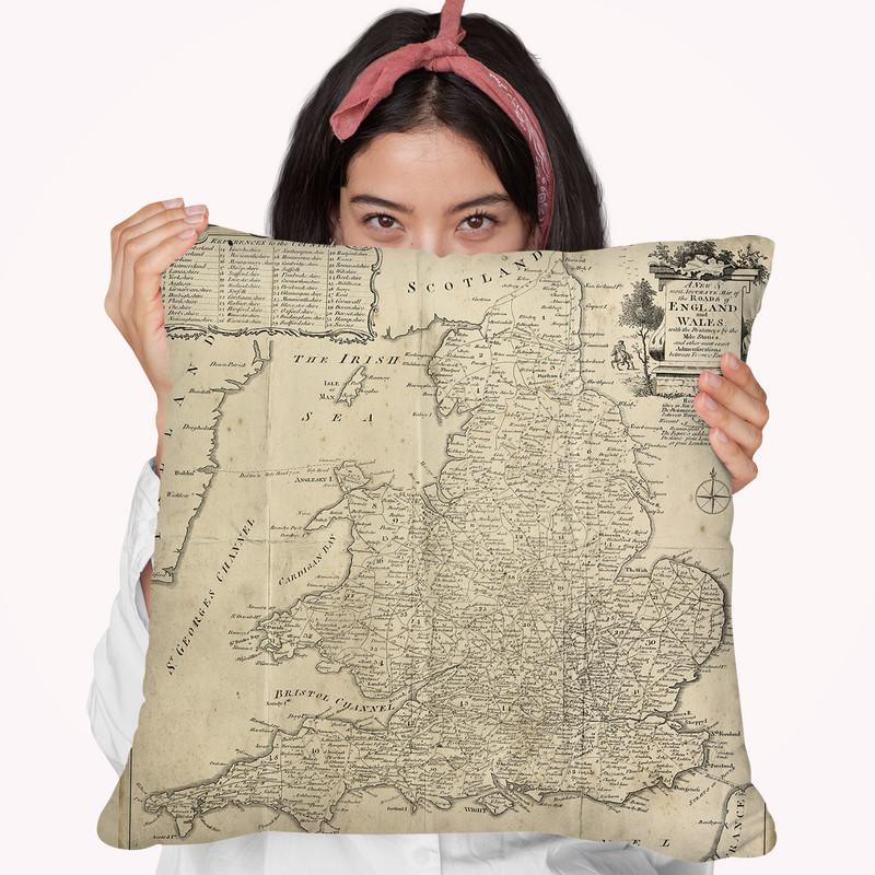 Road Map Of England & Wales Throw Pillow By World Art Group