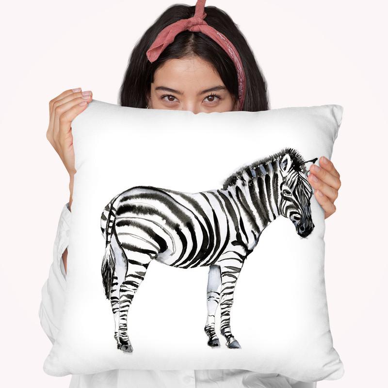 Standing Zebra I Throw Pillow By World Art Group