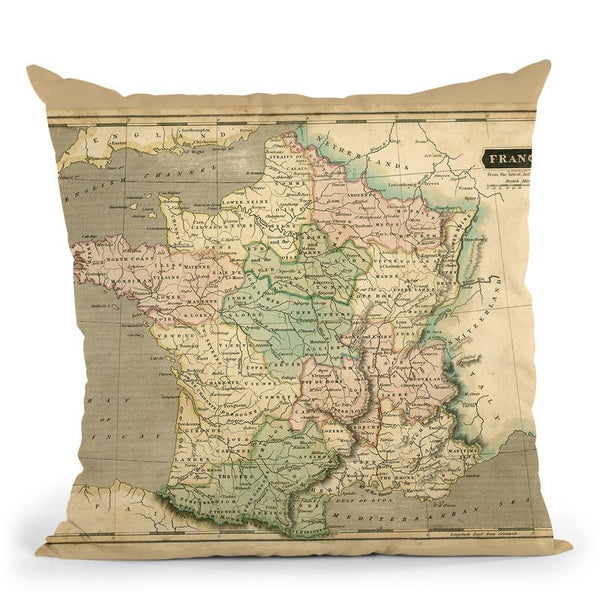 Thomsons Map Of France Throw Pillow By World Art Group