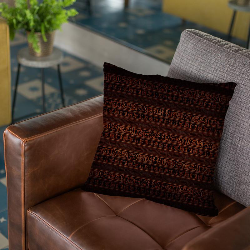Egyptian Pattern Glyphs - Bronze Throw Pillow By Yantart Designs