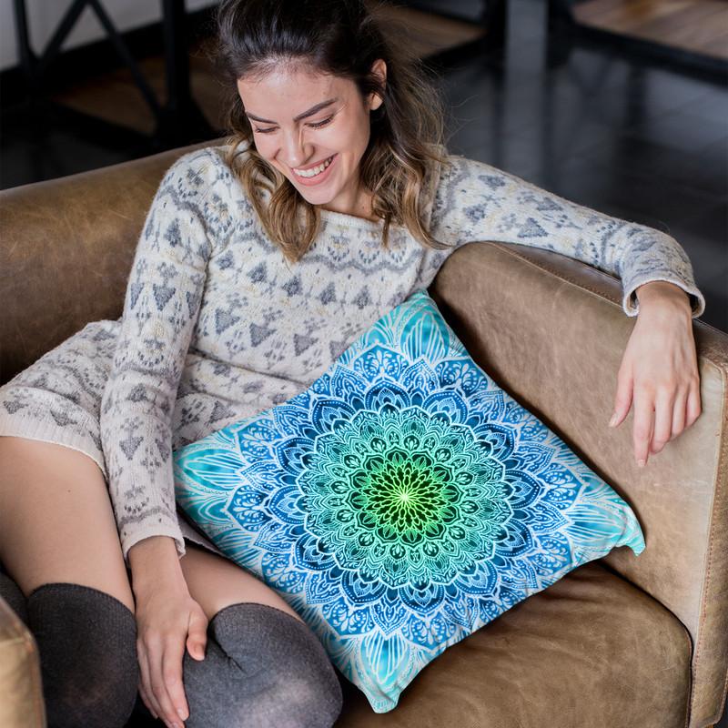 Ornate Mandala - Blue Throw Pillow By Yantart Designs