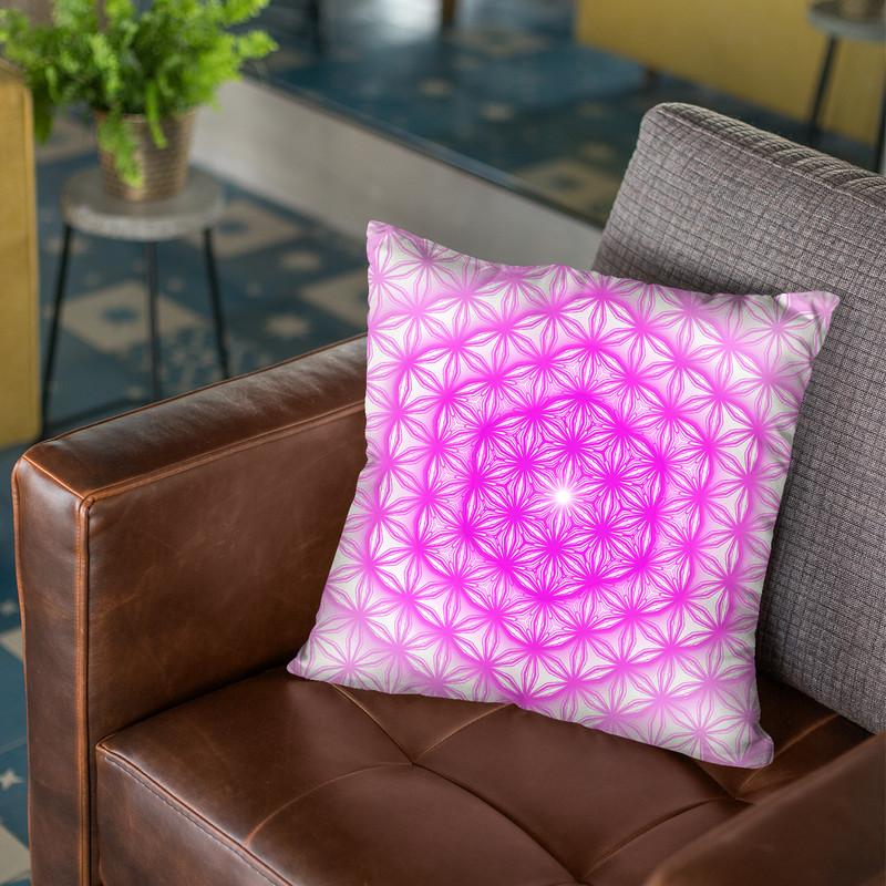 Flower Of Life Pattern - Teal Pink Throw Pillow By Yantart Designs