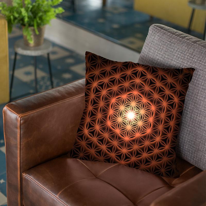 Flower Of Life Pattern - Orange Throw Pillow By Yantart Designs