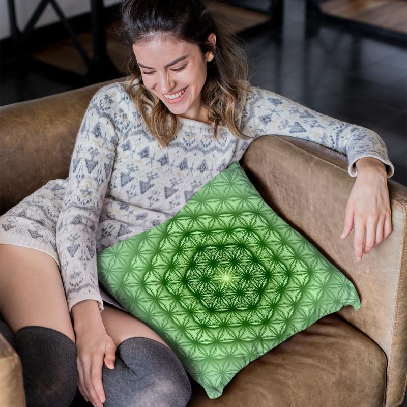 Flower Of Life Pattern - Green Throw Pillow By Yantart Designs