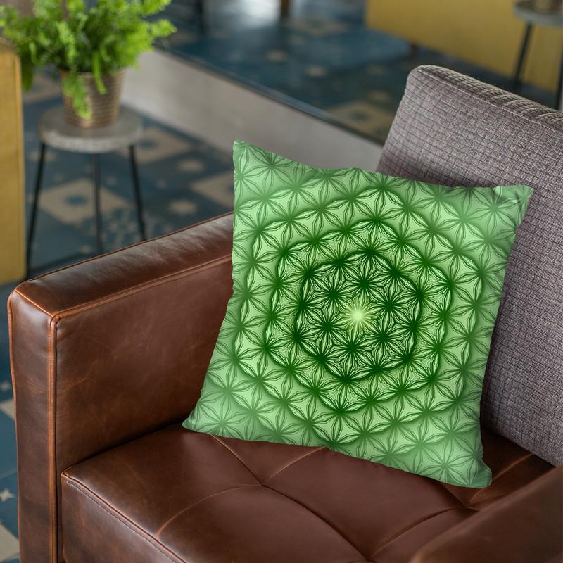 Flower Of Life Pattern - Green Throw Pillow By Yantart Designs
