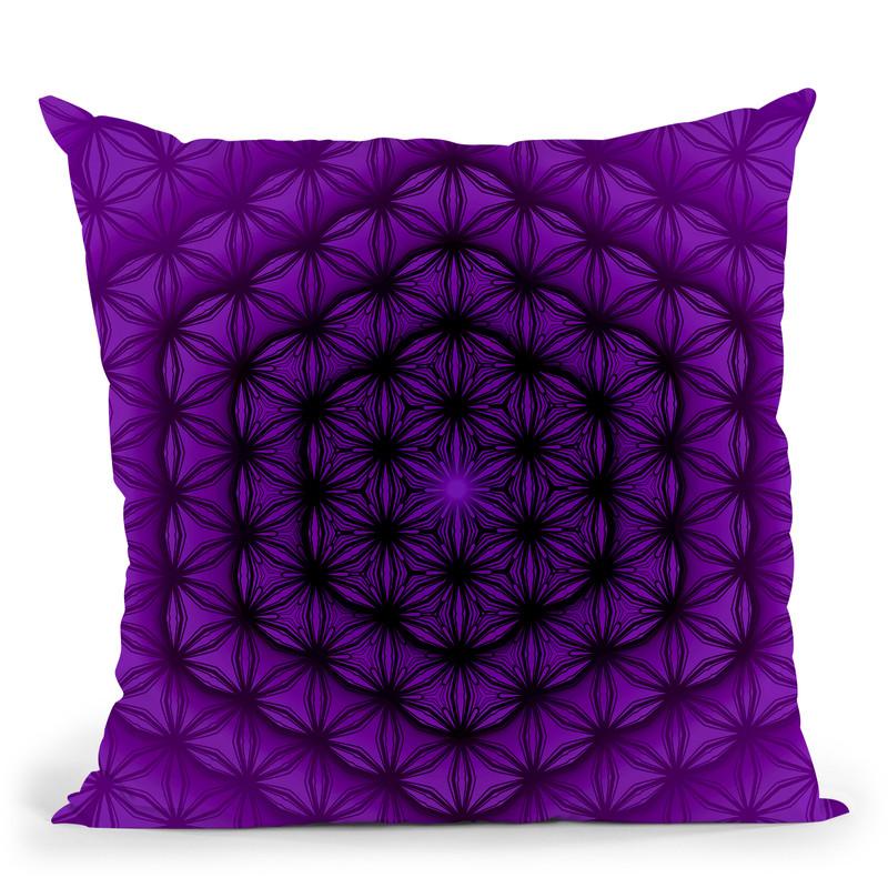 Flower Of Life Pattern - Dark Purple Throw Pillow By Yantart Designs