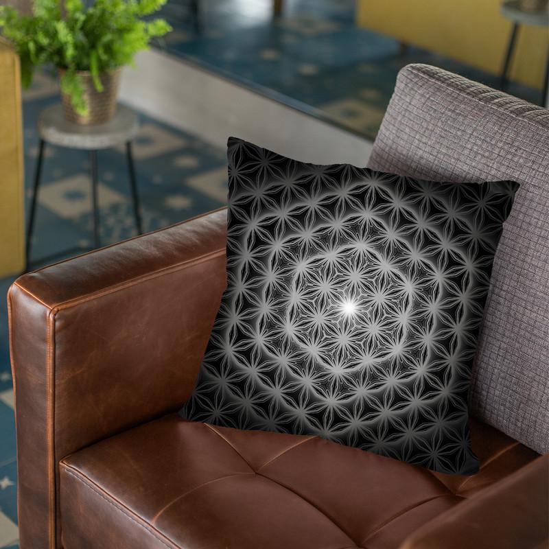 Flower Of Life Pattern - Bright Black Throw Pillow By Yantart Designs