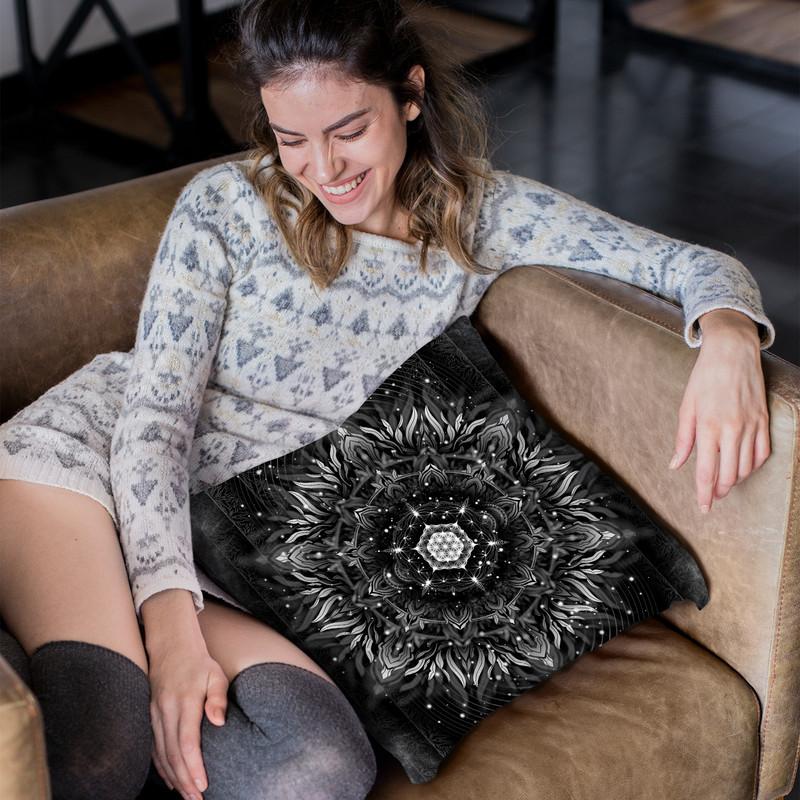 Aligned Flower - Acidmath Black Throw Pillow By Yantart Designs