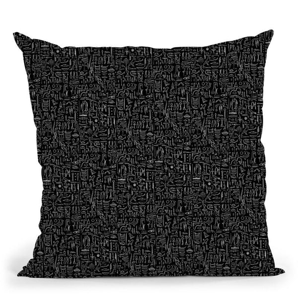Egyptian Glyphs - Black Throw Pillow By Yantart Designs