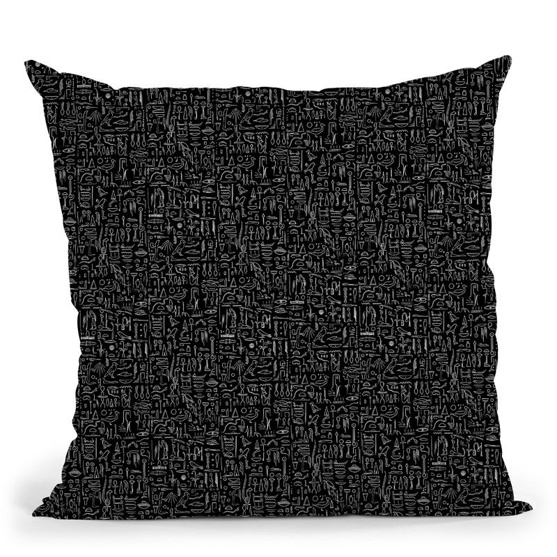 Egyptian Glyphs - Black Throw Pillow By Yantart Designs