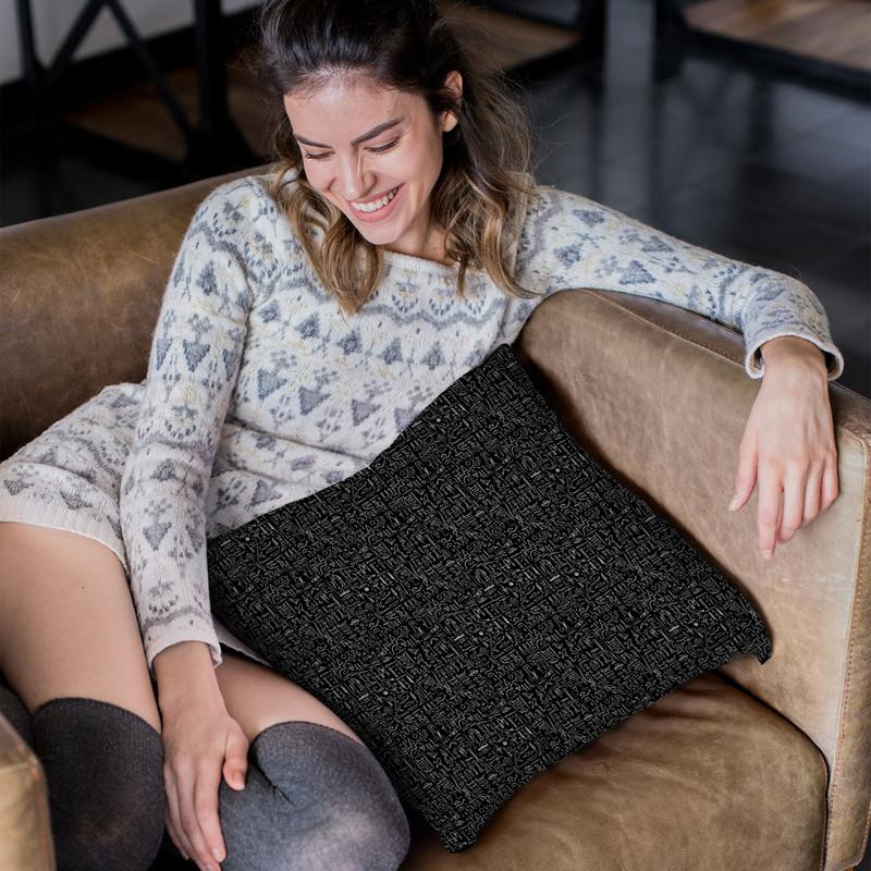 Egyptian Glyphs - Black Throw Pillow By Yantart Designs