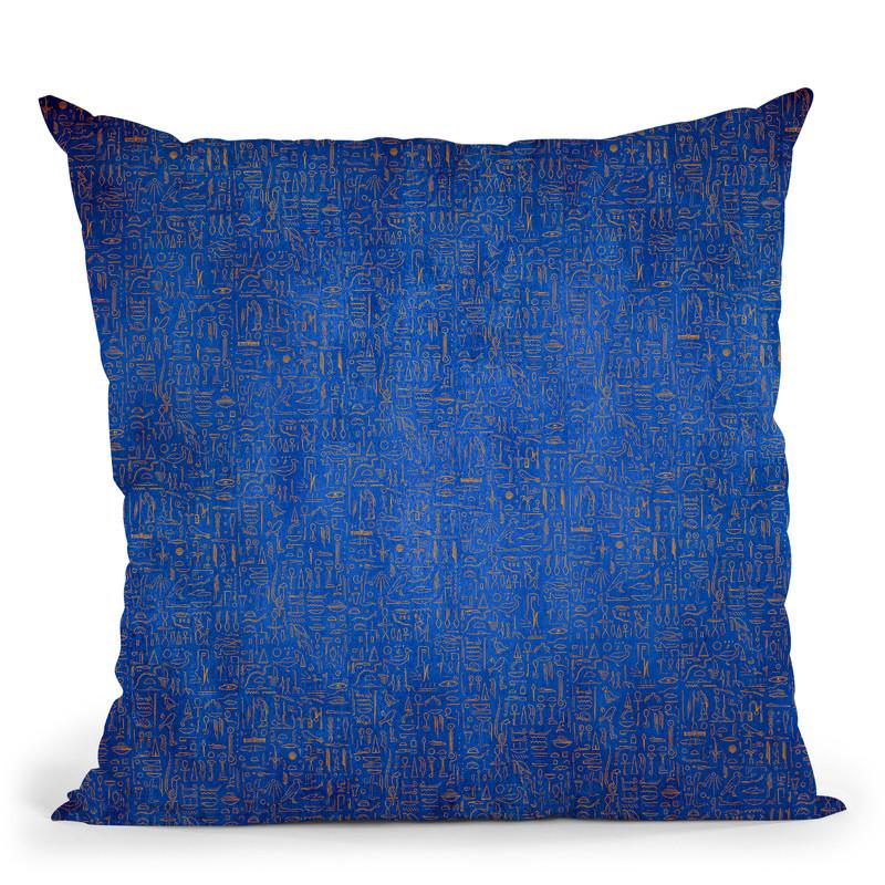 Egyptian Glyphs - Blue Throw Pillow By Yantart Designs