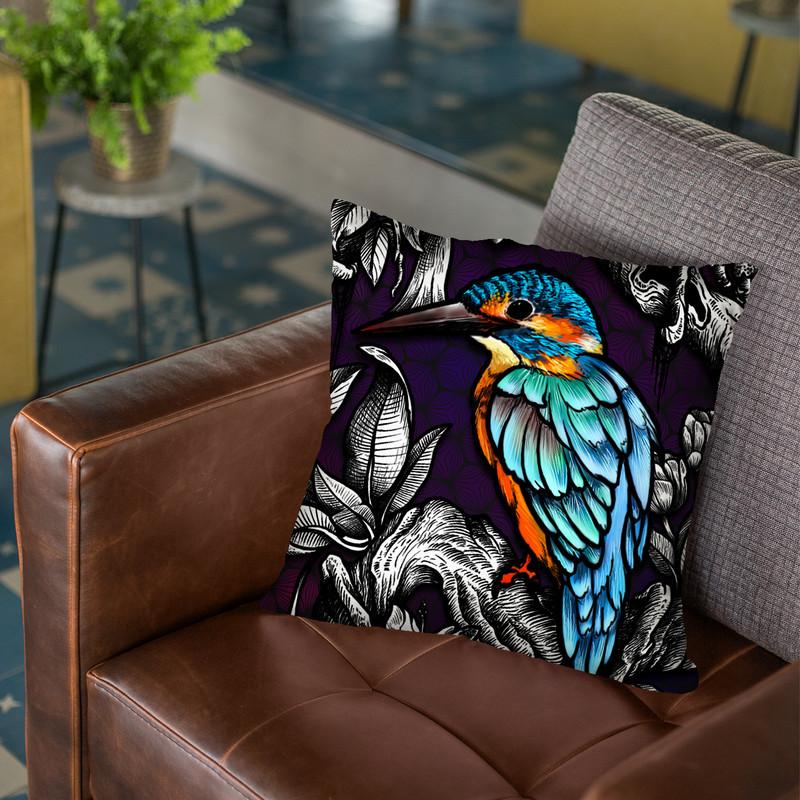 Kingfisher - Color Throw Pillow By Yantart Designs