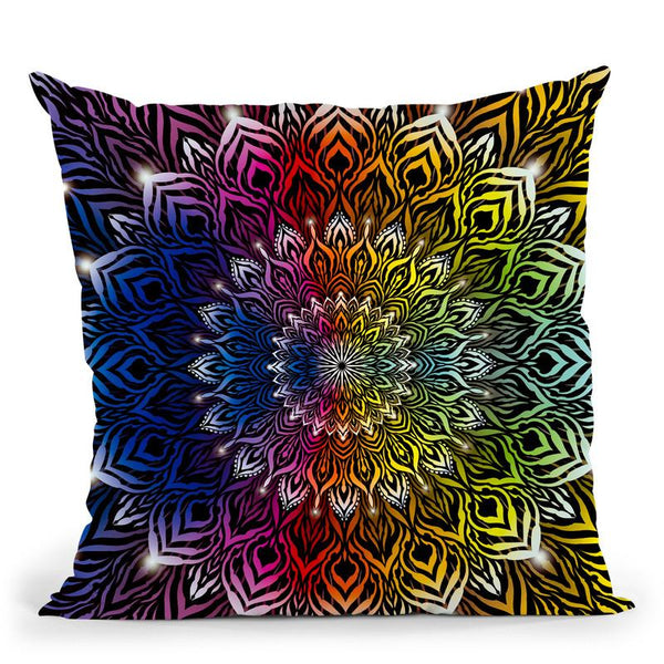 Rainbow Mandala Throw Pillow By Yantart Designs