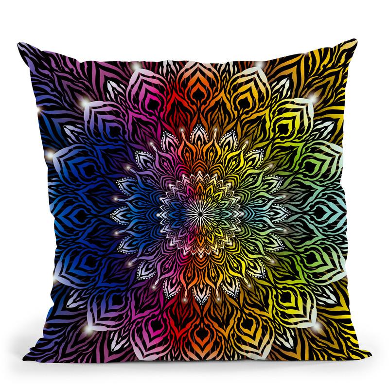 Rainbow Mandala Throw Pillow By Yantart Designs