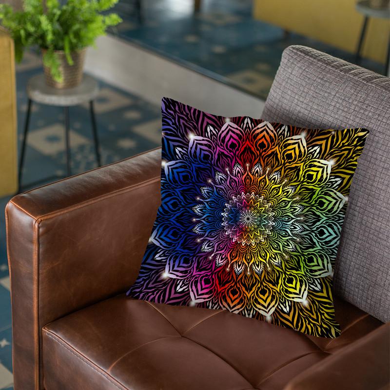 Rainbow Mandala Throw Pillow By Yantart Designs