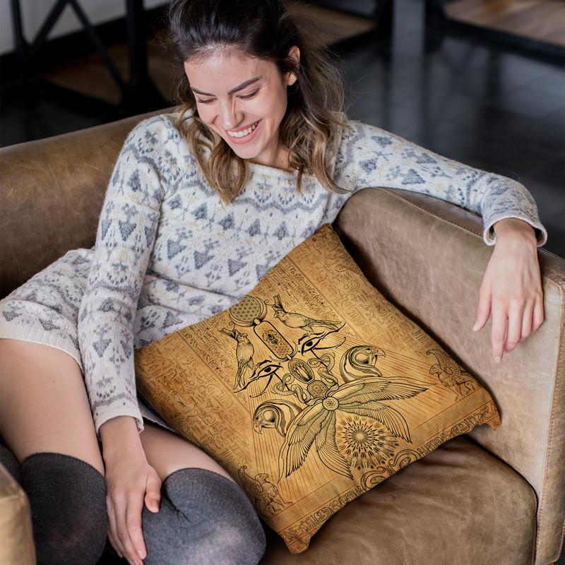 The Auspices Of Horus - Papyrus Throw Pillow By Yantart Designs