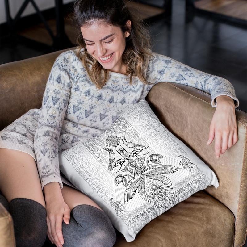 The Auspices Of Horus - White Throw Pillow By Yantart Designs