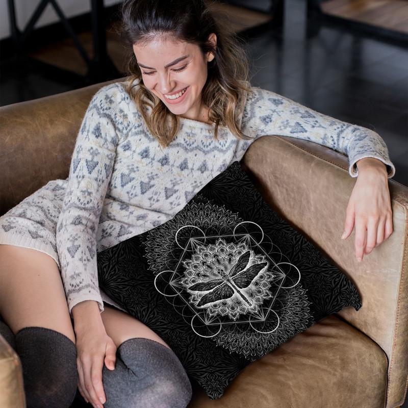 The Black Dragonfly Throw Pillow By Yantart Designs