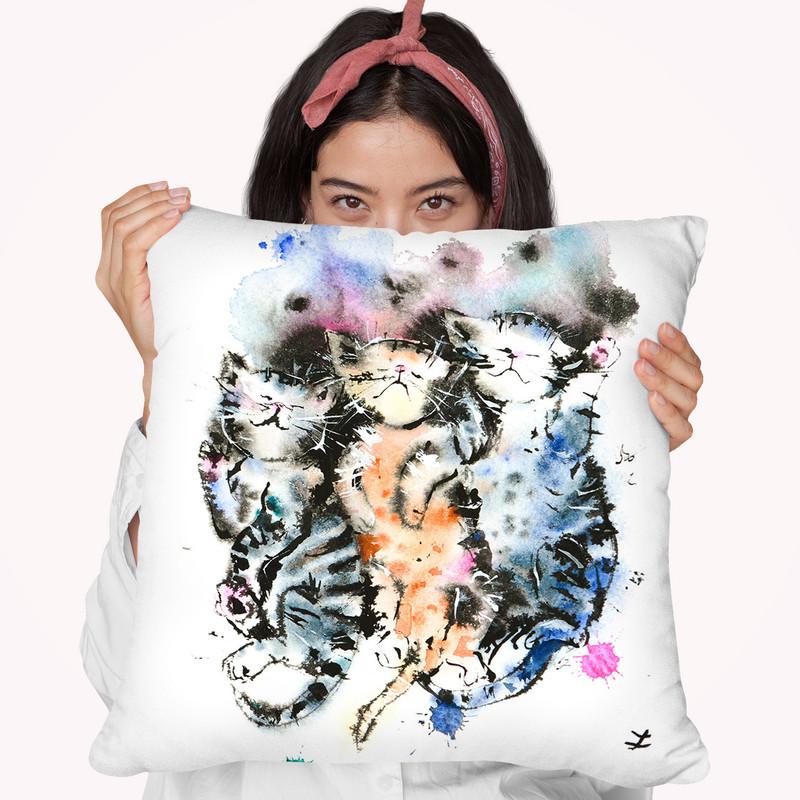 Three Sleeping Kittens Watercolor Throw Pillow By Z Art Gallery