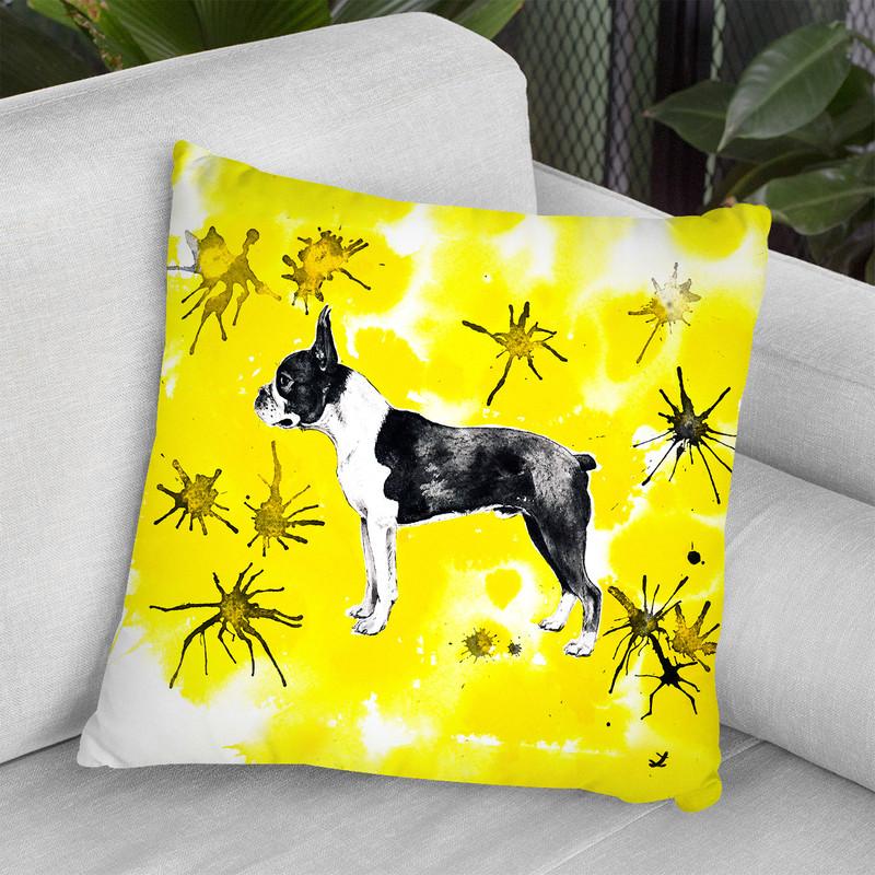 Boston Terrier On Yellow Art Throw Pillow By Z Art Gallery