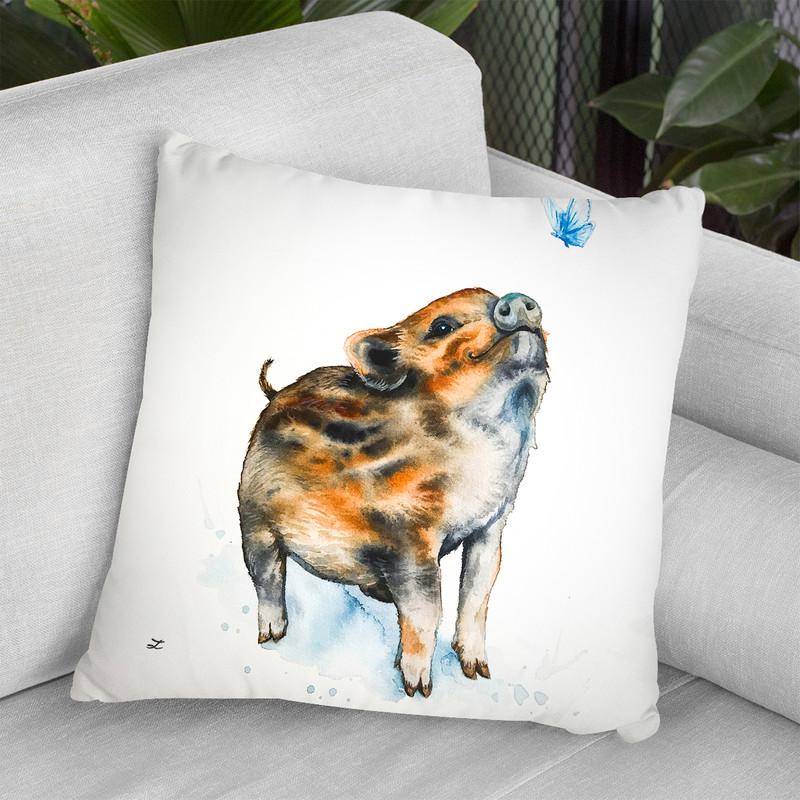 Wild Boar Piglet And Butterfly Throw Pillow By Z Art Gallery