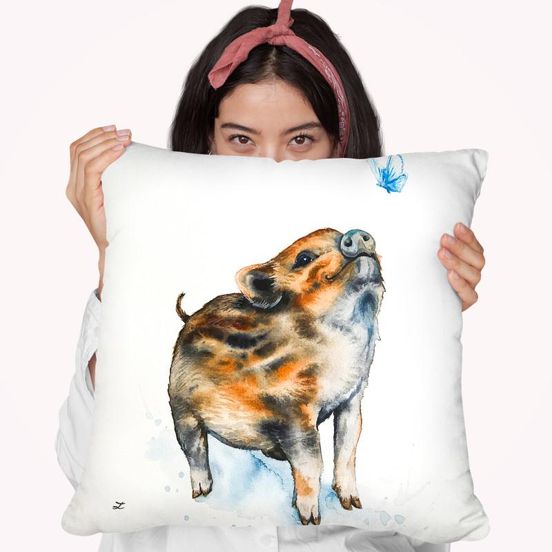 Wild Boar Piglet And Butterfly Throw Pillow By Z Art Gallery