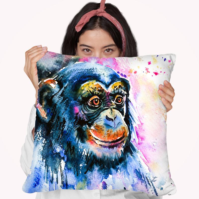 Chimp Watercolor Throw Pillow By Z Art Gallery